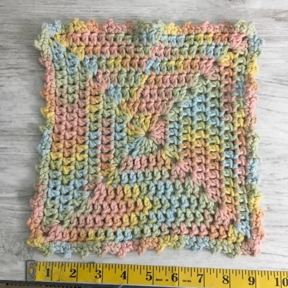 Wash Cloth Handmade Cotton Crochet Dish Rag Pastel Colors Absorbent Pink Yellow
